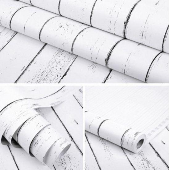 [HCM]cuộn 20m giấy dán tường giả ván gỗ sọc trắng khổ 45cm keo sẵn