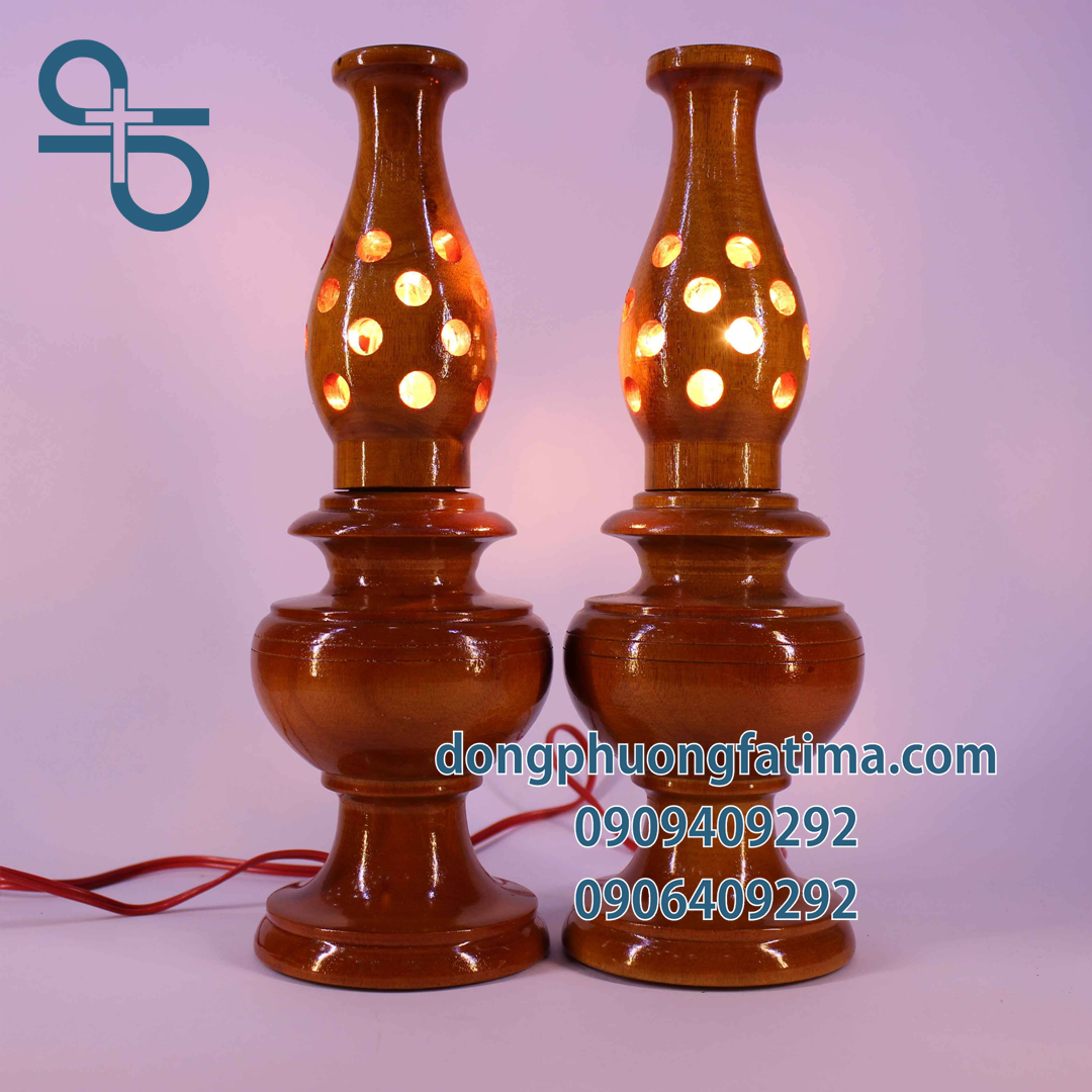 Đèn Bàn Thờ2 Cây Đèn Gỗ Thấp Bàn Thờ 26cm