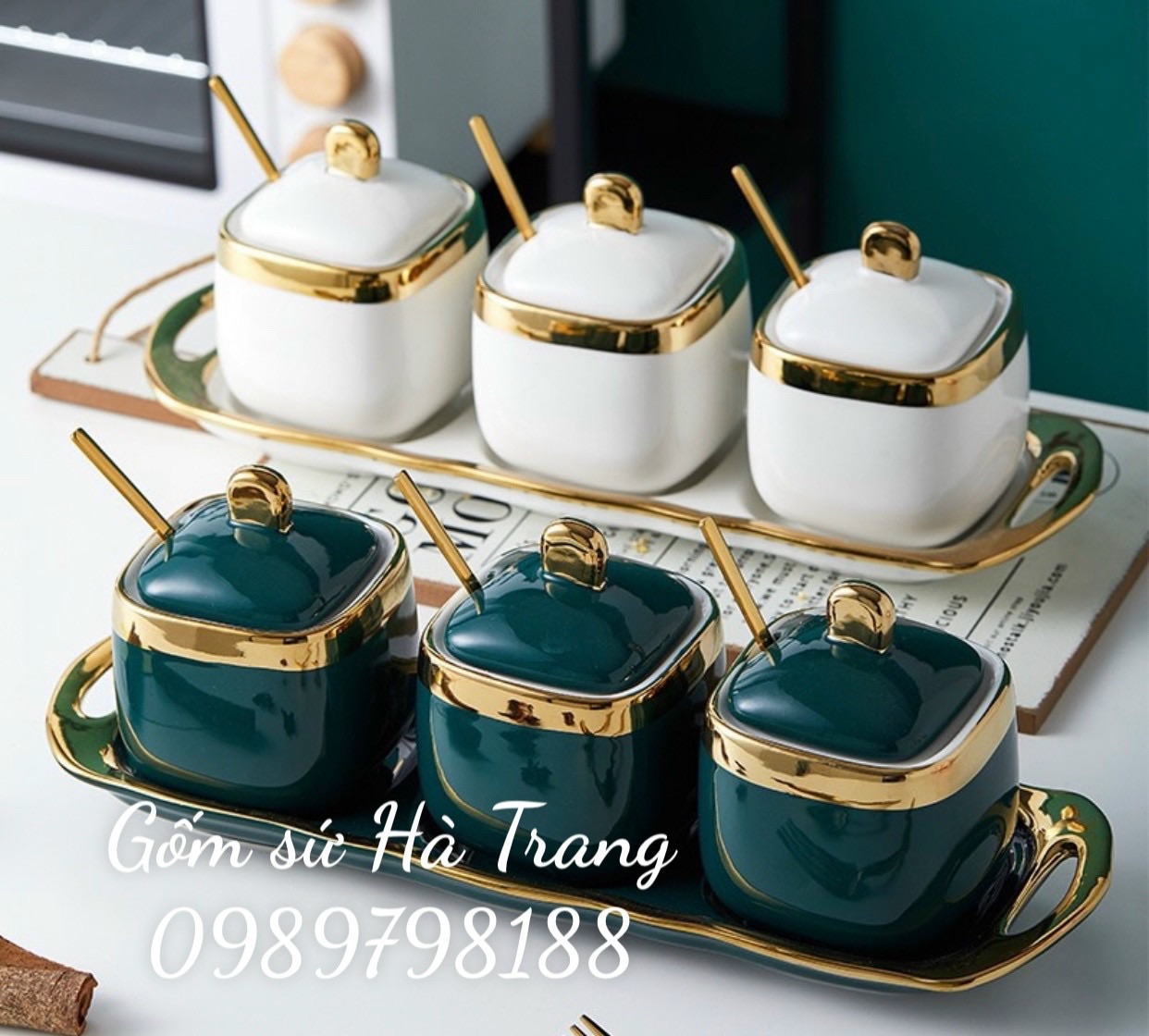 Bộ hũ gia vị gốm sứ hàng nhập