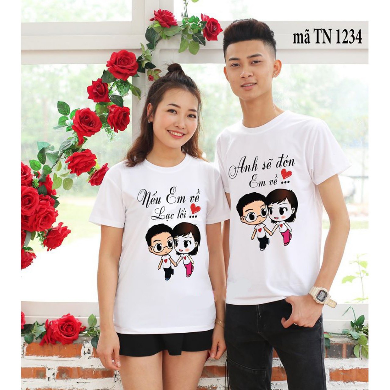 Áo đôi nam nữ-giá đã gồm 2 áo in hình và chữ ý nghĩa