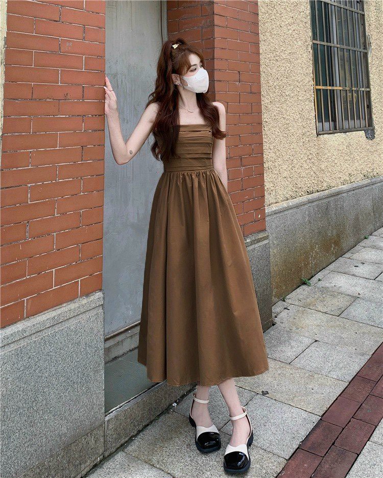 ĐẦM Phong cách HEPBURN XẾP LI 2 DÂY NƠ