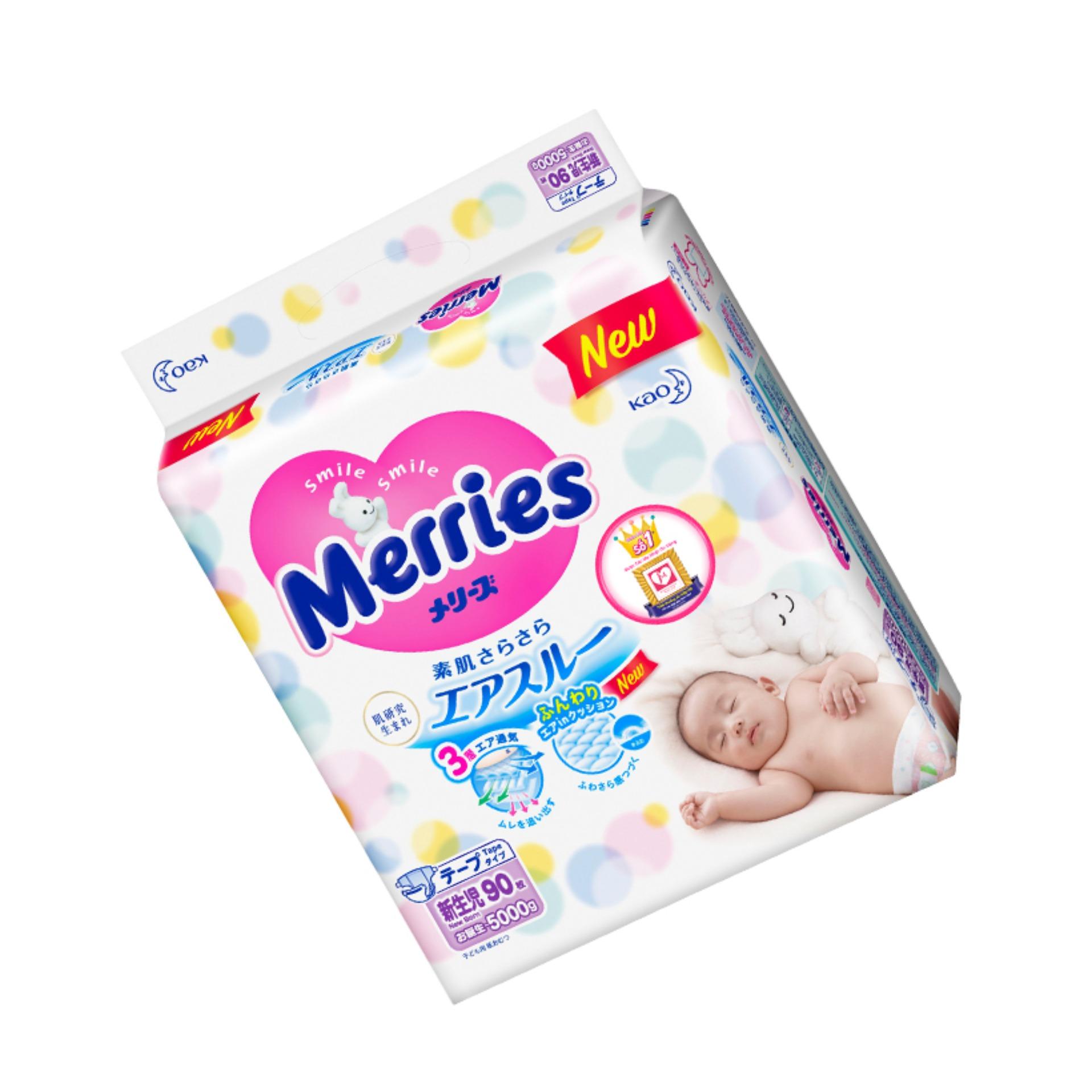 Combo 2 Tã/bỉm dán Merries size NB - 90 miếng (Cho bé dưới 5kg)
