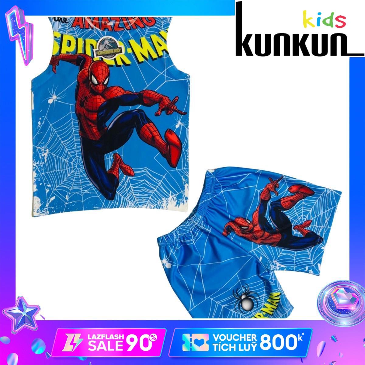 Đồ bộ bé trai in hình hoạt hình Người Nhện chất Thun lạnh Kunkun BL211 - Bộ ba lỗ bé trai size đại từ 10-60kg
