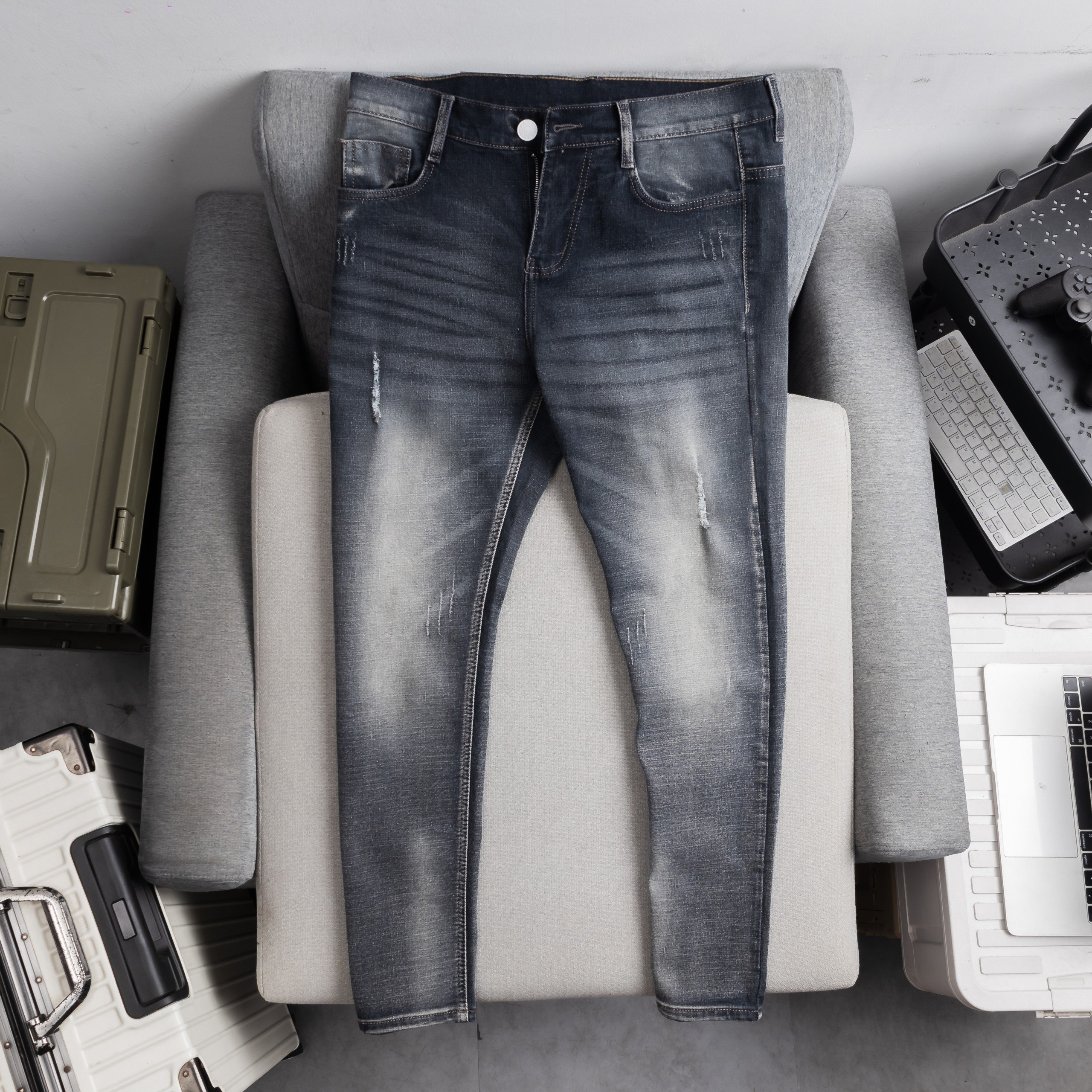 QUẦN JEAN NAM KPS26 wash nhẹ co giãn QUẦN bò nam khoá kéo ống đứng nút gài chuẩn form hình thật