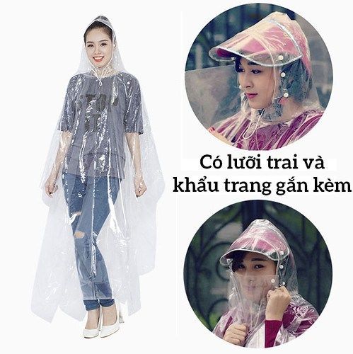 Áo mưa trong suốt 1 đầu có khẩu trâng che mặt