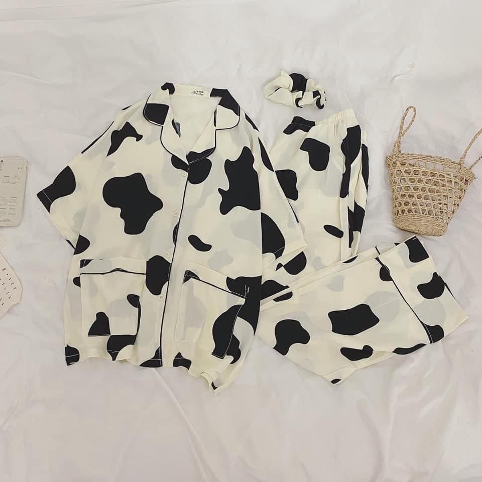 [ĐỒ MẶC NHÀ] Bộ Pyjama Mặc Nhà-Bộ Đồ Lụa Áo Cộc Quần Dài Siêu Xinh