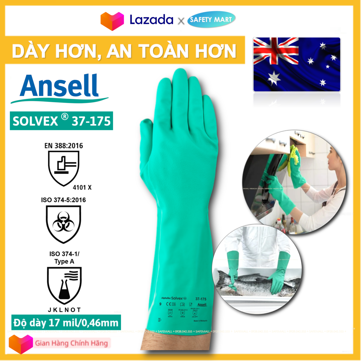 Combo 10 pairs of Ansell alphantec Solvex 37-175 high density anti-chemical latex gloves, Ansell 37-175 oil proof work gloves, cleaning compound natural latex gloves, hair Washing & dishwashing-safemall authentic