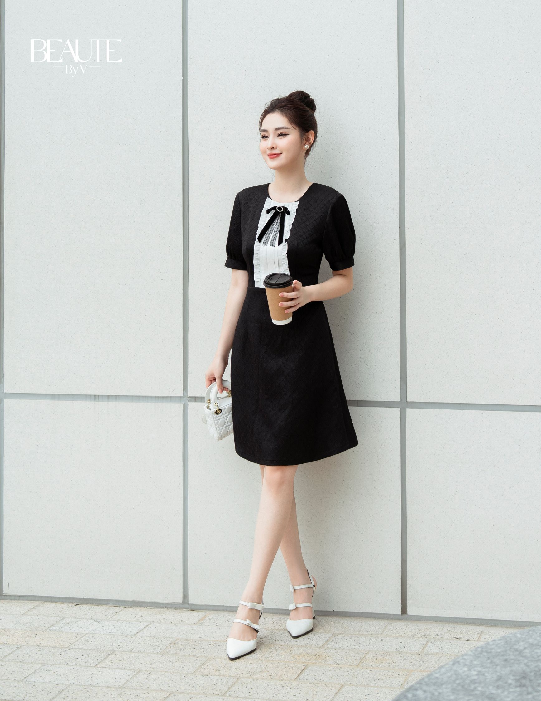 BEAUTEBYV - Váy nữ chiết eo phối xếp bèo Aurelia (Nơ tặng kèm)