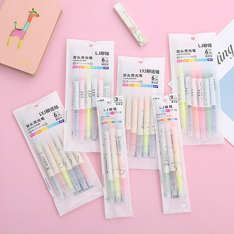 [HCM] SET 6 BÚT dạ quang 2 đầu 6 màu