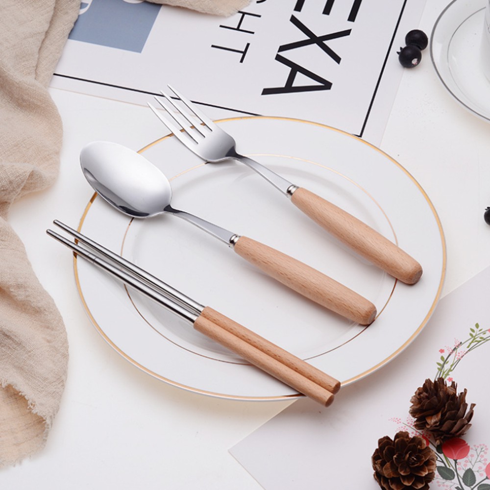 Bộ Thìa, Đũa, Dĩa Inox, Tặng Kèm Hộp Lúa Mạch