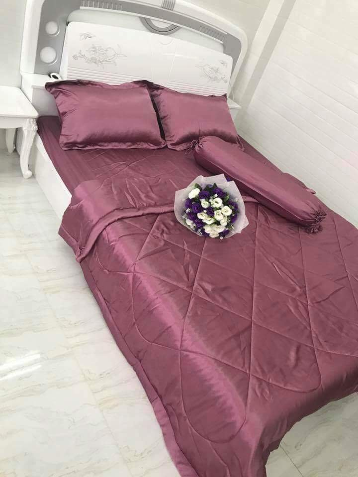[HCM]( Lụa Loại 1) Bộ 4 Món Ga Gối Phi Lụa Lan Pham Bedding Hàng Loại 1 Mát Mịn - Hồng Tím