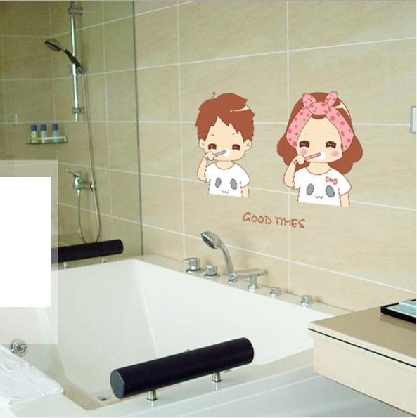 [HCM]Decal trang trí tường - Tranh Vẽ ChiBi Cặp đôi đánh răng thật dễ thương