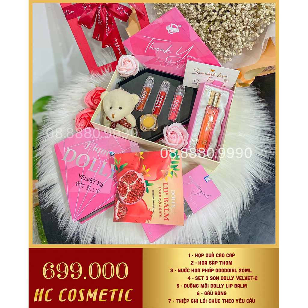 Quà 20 tháng 11 ý nghĩa HC COSMETIC, quà tặng sinh nhật cho nữ dễ thương, quà 20 11 cho thầy cô - set quà tặng sang trọng son môi nước hoa Pháp