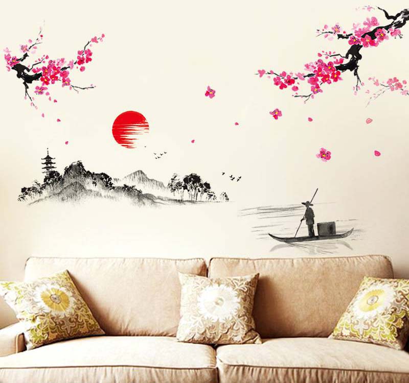 [HCM]Decal dán tường Tranh thủy mặc DKN015 (120 x 150 cm)