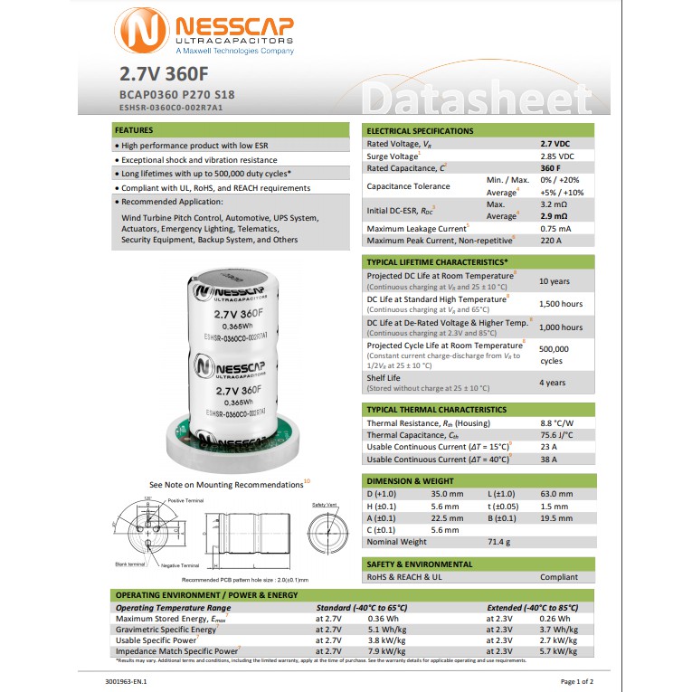 Siêu tụ điện Nesscap 2.7V 360F