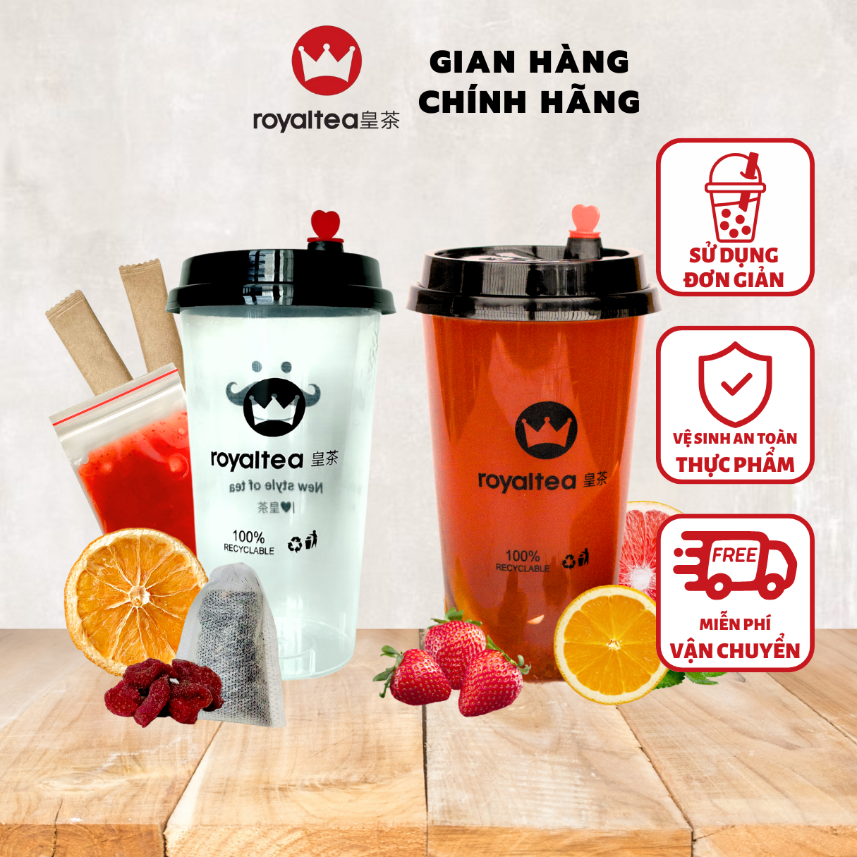 Trà Olong Cam Đào Dâu Tây Royaltea. Set trà trái cây, trà sữa tự pha tiện lợi. Trà Sữa Royaltea Tự Pha Chính Hãng