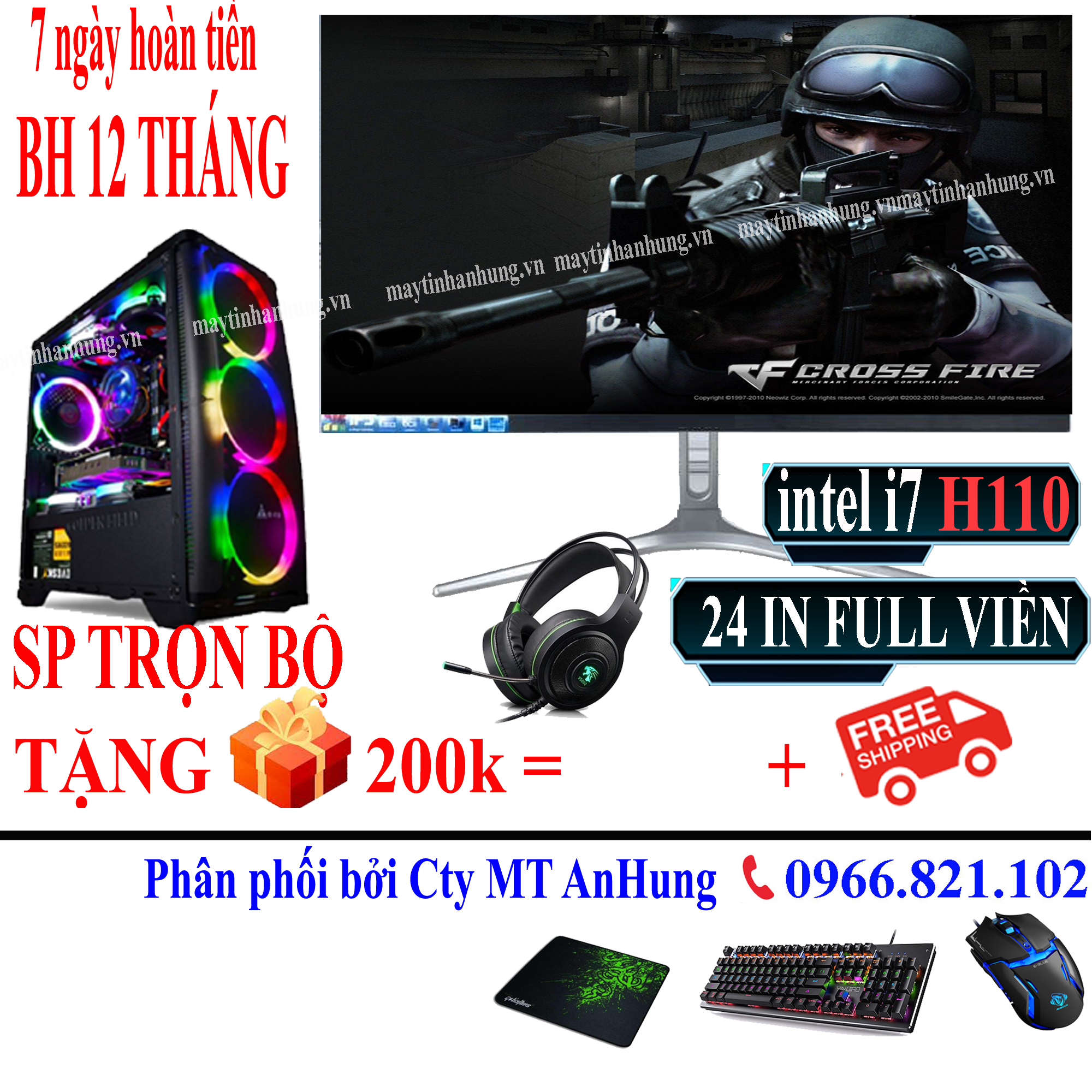 Bộ máy tính để bàn chơi game MAXSETTING i7 6700 màn 24in LED MỚI sản phẩm trọn bộ chuyên game cf,  lol, fifa, pubg, gata 5, Genshin Impact ...game giả lập bh 12 tháng