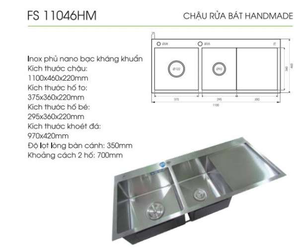 Chậu Rửa Bát Faster FS 11046HM, chất liệu inox 304 cao cấp, an toàn, dễ vệ sinh