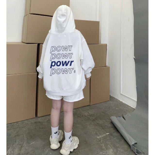 ÁO KHOÁC NỈ HOODIE IN HỌA TIẾT CHỮ POWR FORM RỘNG PHONG CÁCH HÀN QUỐC