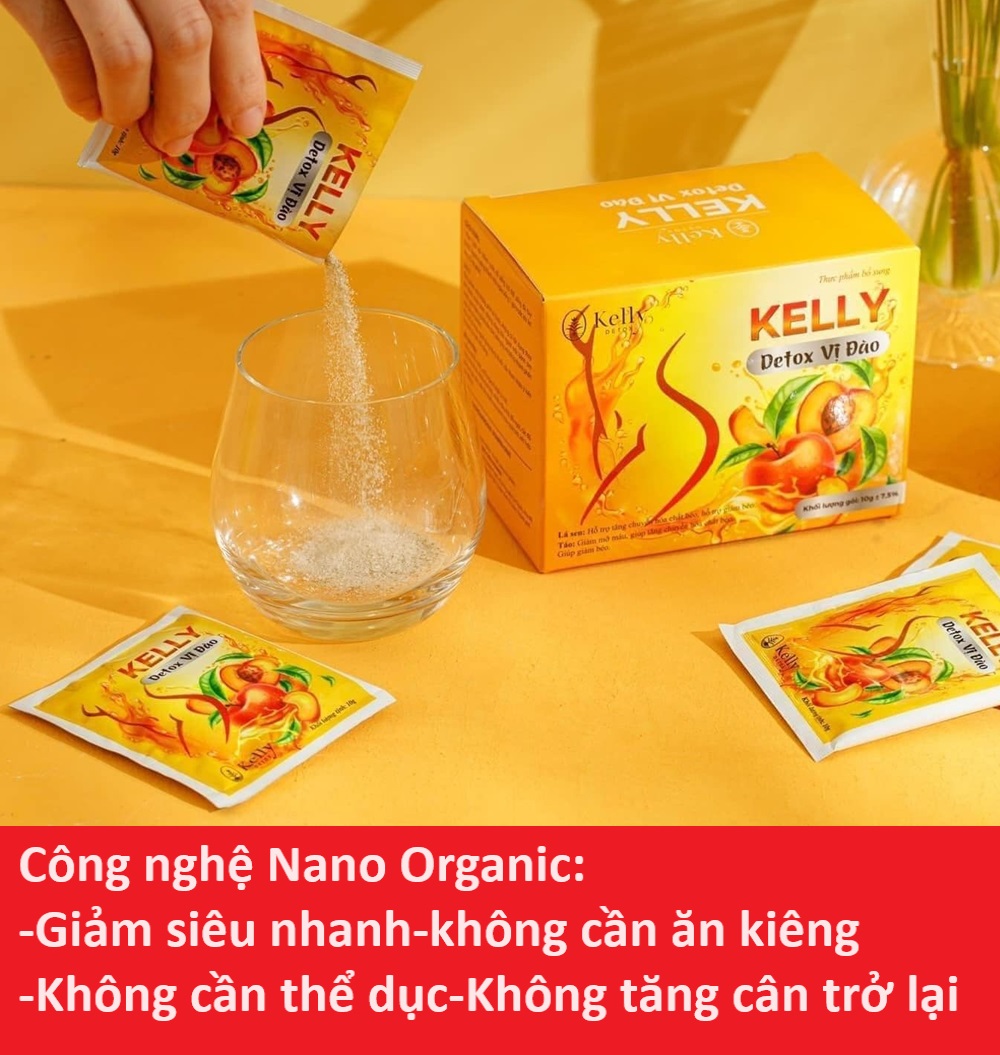 Trà Đào Giảm Cân Detox Kelly  hộp 15 gói, trà đào kelly detox plus new
