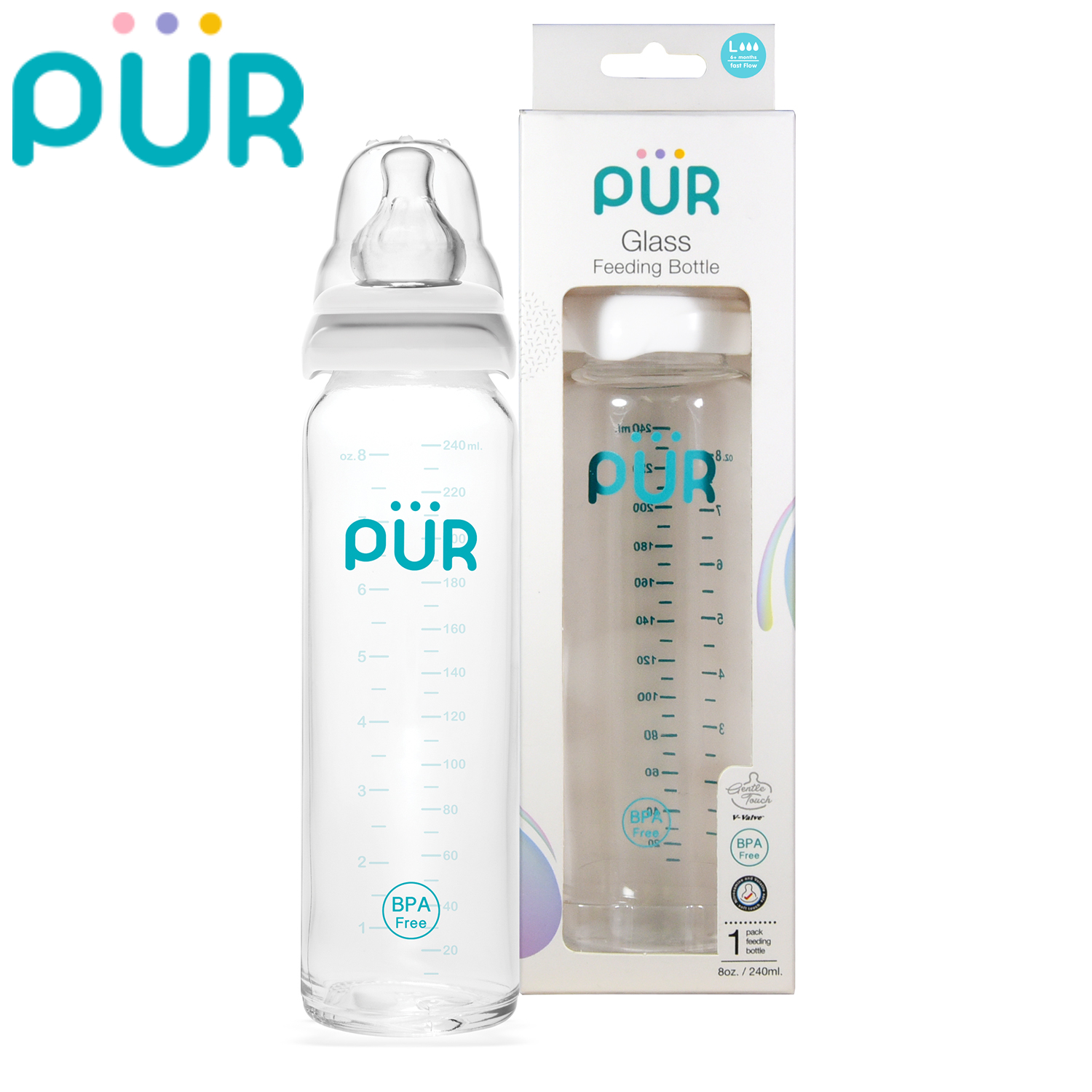 Bình sữa thủy tinh PUR 60ml, 130ml, 240ml
