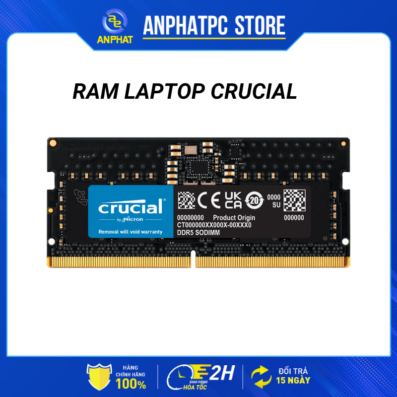 Bộ nhớ trong Ram laptop Crucial 8GB DDR5 bus 4800Mhz CL40 CT8G48C40S5