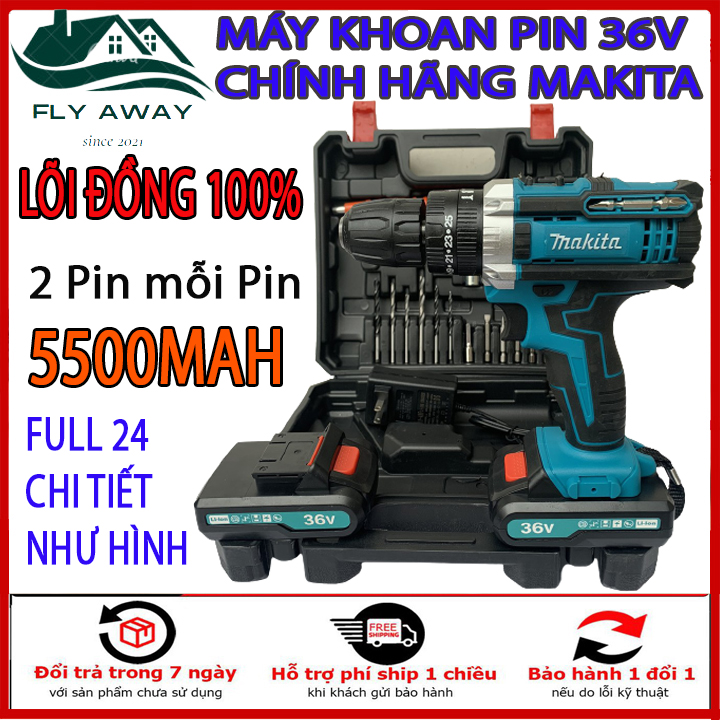 Máy Khoan Pin chính hãng Makita 36V 3 chức năng tặng kèm bộ phụ kiện 24 chi tiết. Bảo Hành 06 tháng.pin shop 98 vv..pin shop 98