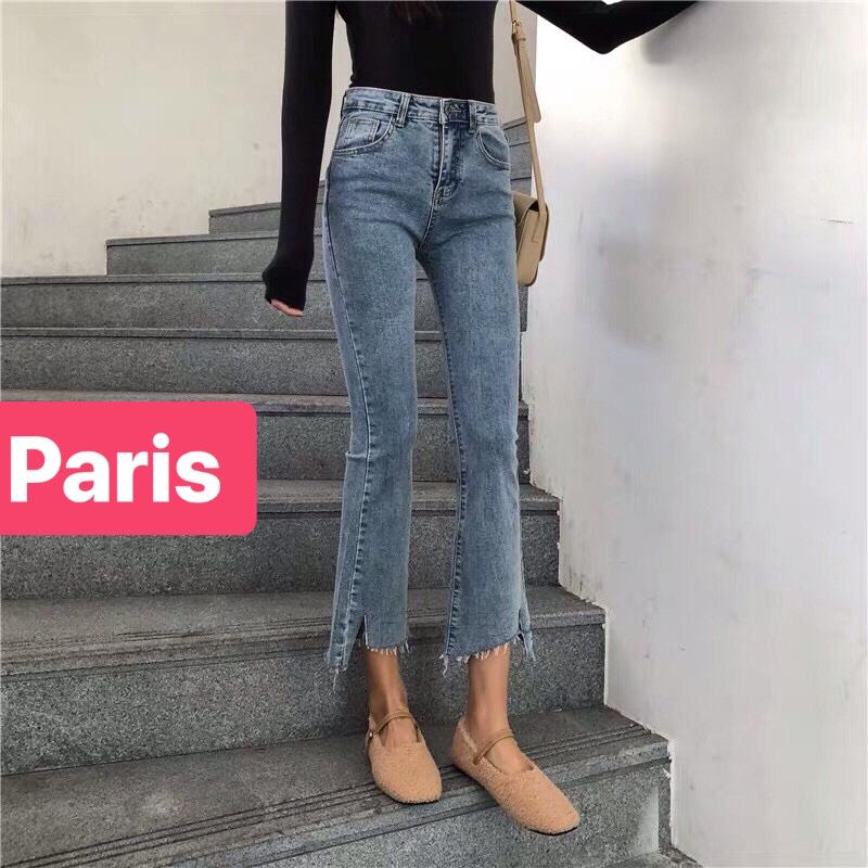 QUẦN JEAN NỮ CHẤT BÒ XANH ÔM NÂNG MÔNG ỐNG LOE BASS RÁCH TREND PR-532  CAO CẤP - PARIS FASHION