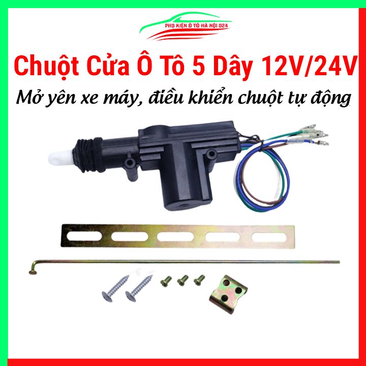 Chuột cửa 12V/24V 5 dây chốt cửa xe ô tô, yên xe máy, điều khiển cửa xe hơi tự động