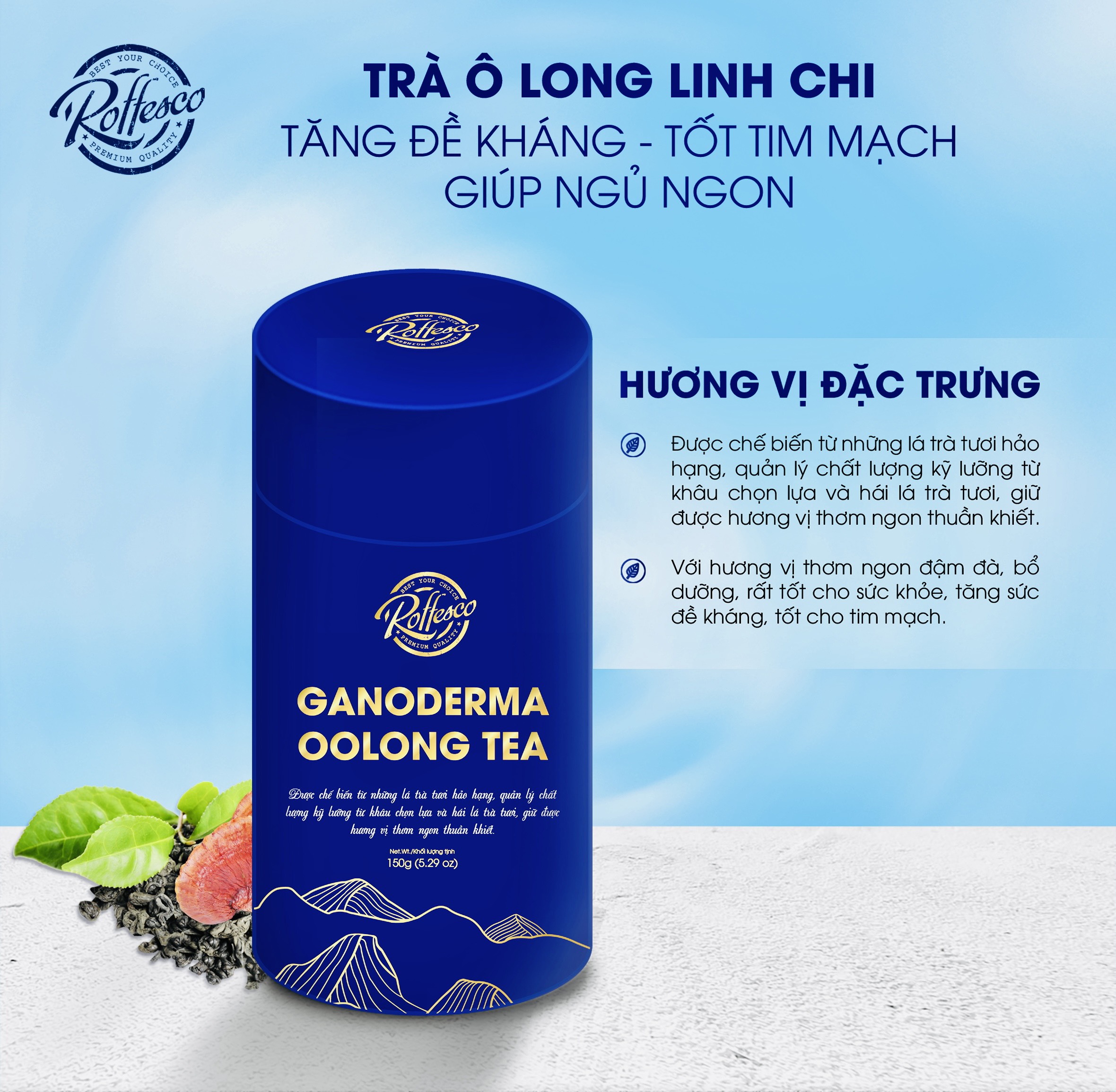Trà Ô Long Linh Chi Thượng Hạng ROFFESCO GANODERMA OOLONG TEA Hộp 150g