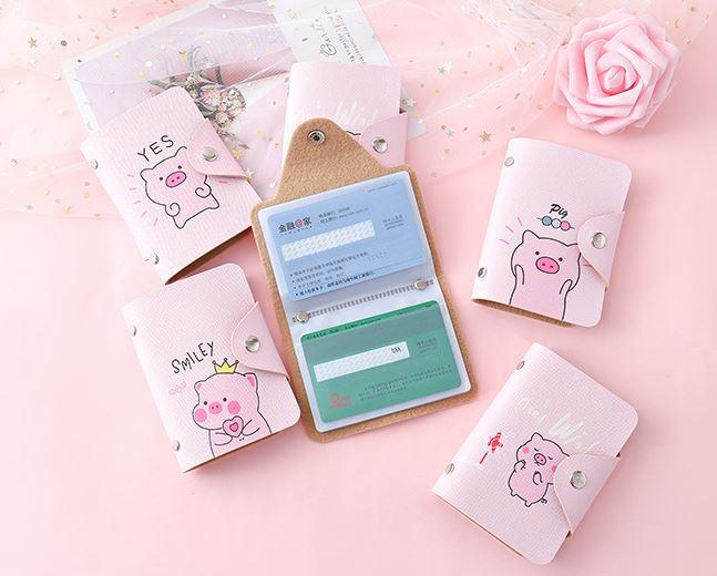 Bóp ví đựng thẻ hình heo hồng dễ thương