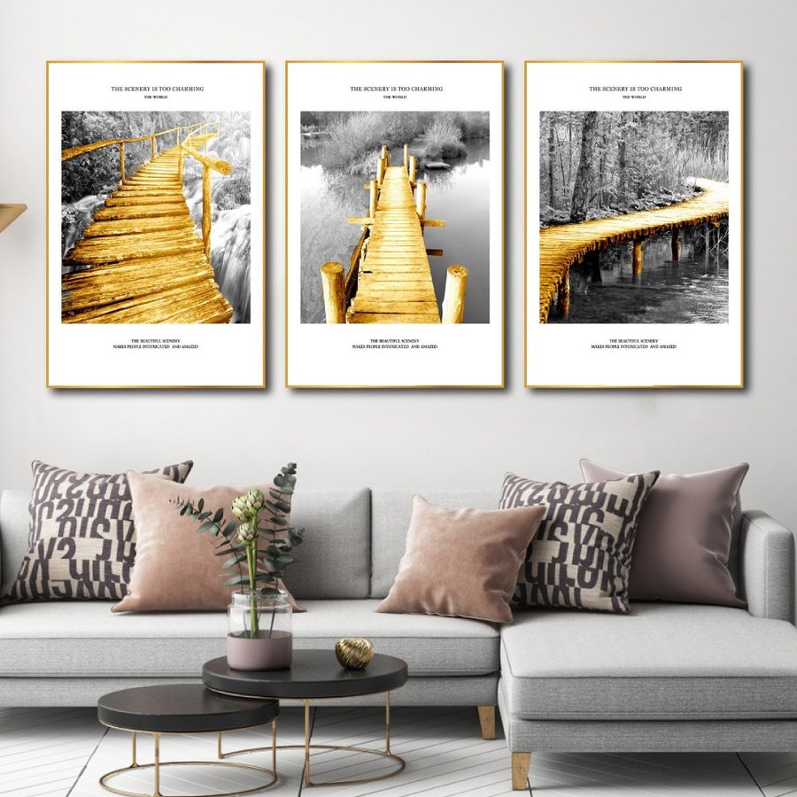 (Tặng đinh treo) Bộ 3 bức tranh canvas phong cảnh tranh canvas treo tường có khung gỗ cỡ lớn Tranh vải canvas treo tường vùng biển trang trí decor phòng khách sẵn móc treo kèm khung
