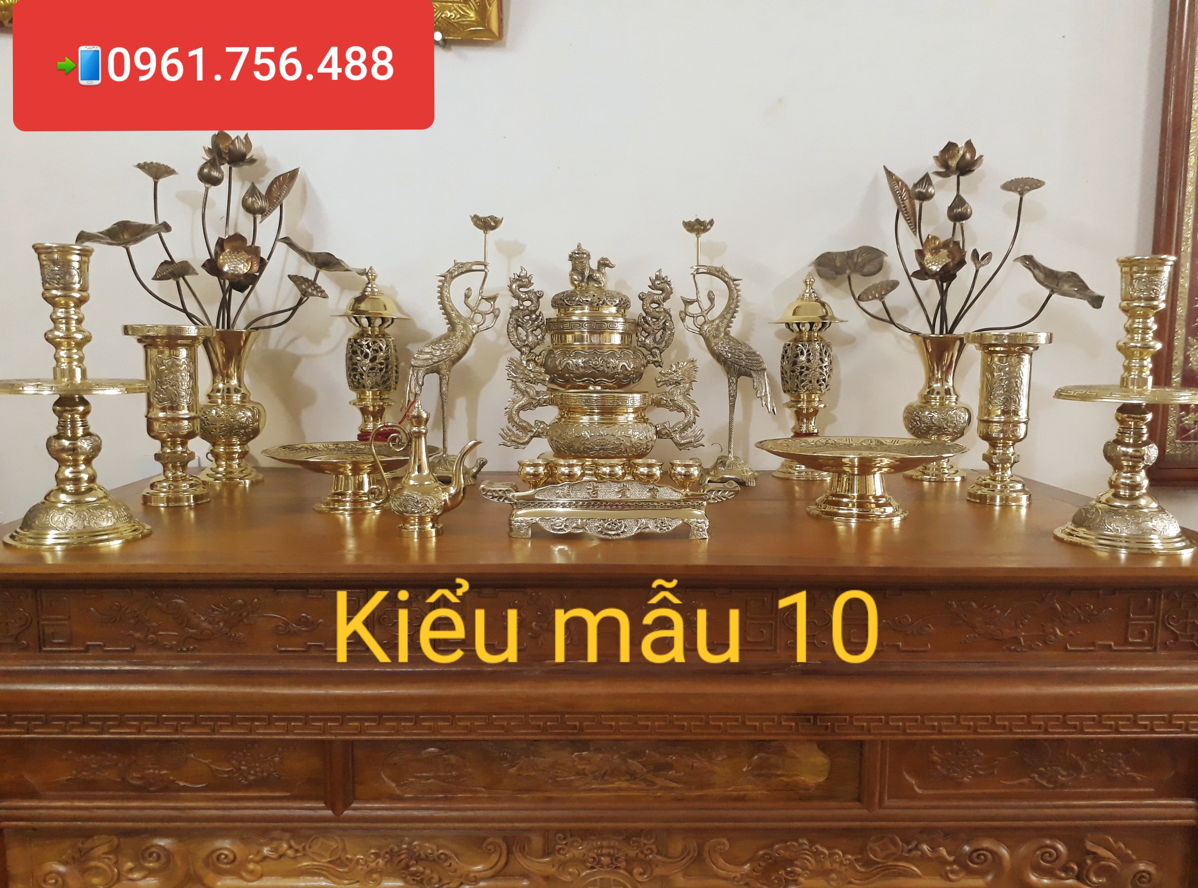 Bộ lư hương/đỉnh đồng vàng 50cm