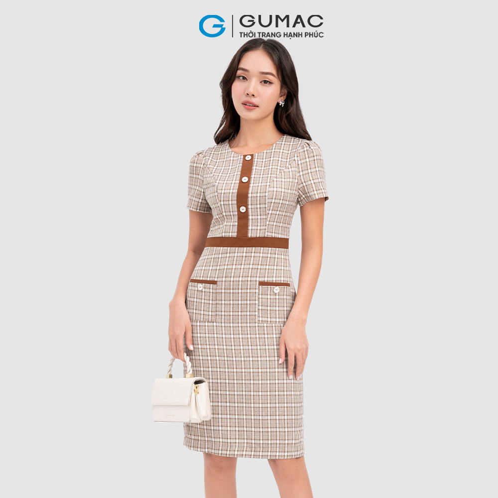 Đầm caro phối viền thời trang GUMAC DC11028