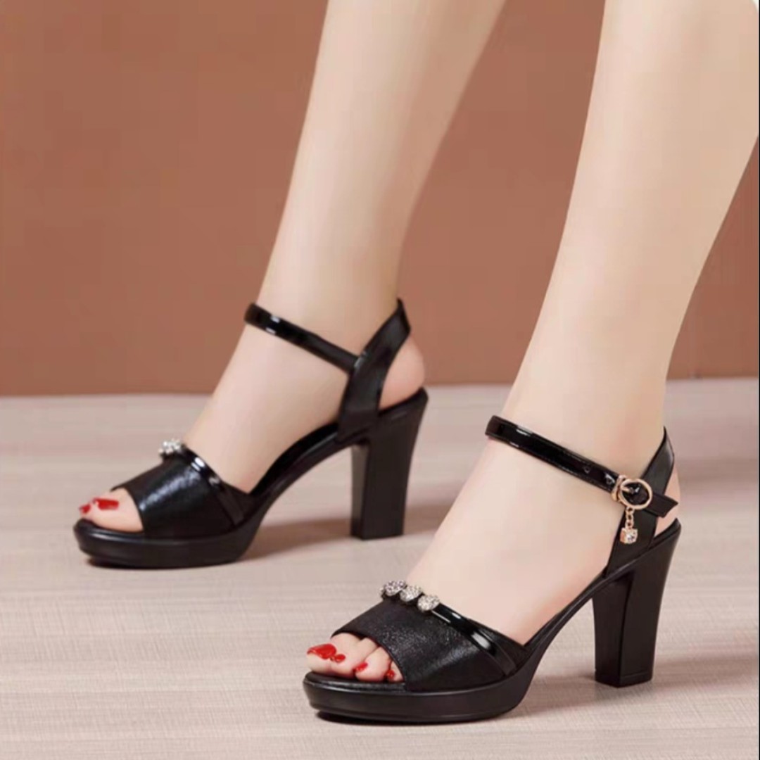 Sandal cao gót quai trang trí hạt - đế cao 7p