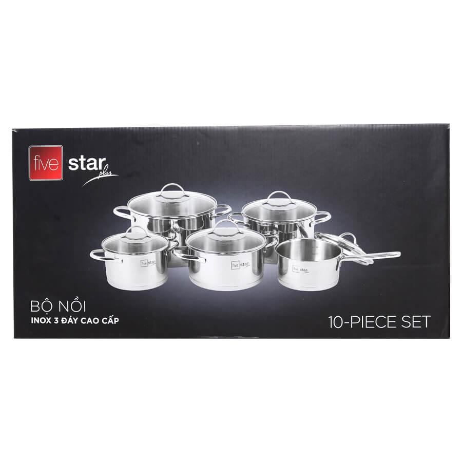 Bộ 5 nồi Inox 304 Fivestar FS10CG2 3 đáy nắp kính