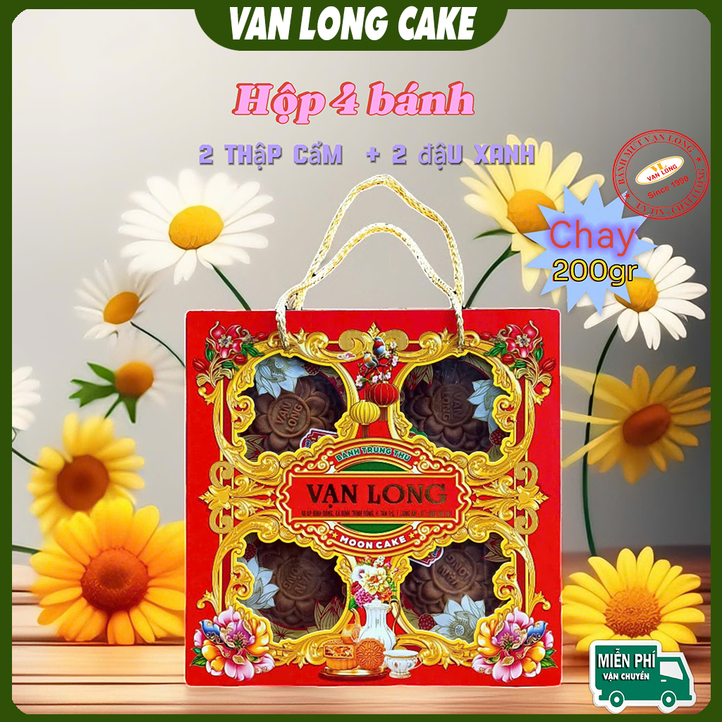 [BÁNH CHAY] Hộp bánh trung thu chay 4 cái 200g (thập cẩm + đậu xanh)