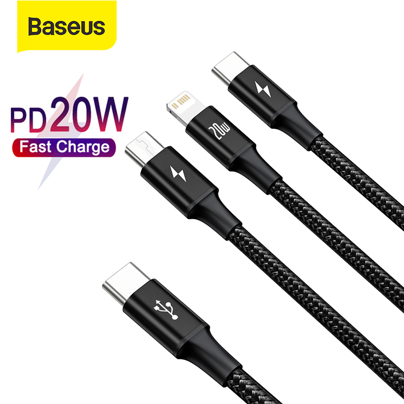 Cáp baseus 3in1 loại c, cáp sạc nhanh cho samsung huawei pd20w cáp usb c cho dữ liệu iphone cho dây iphone hshop hshop365 bb2