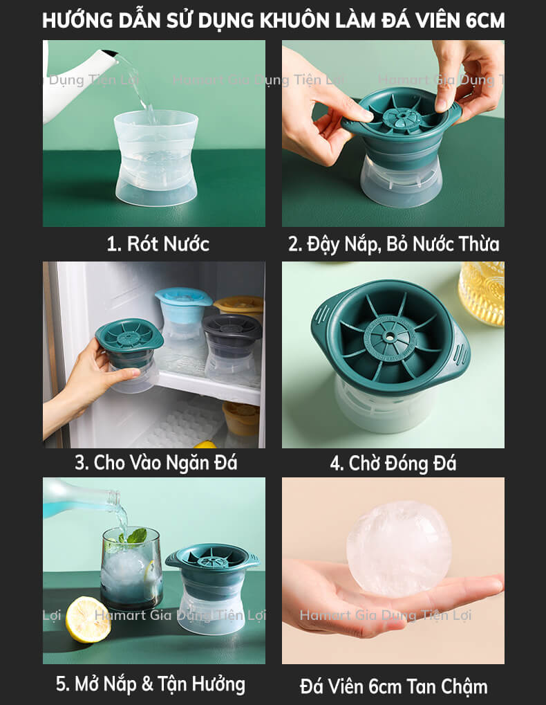 Khuôn Làm Đá Viên Tròn 6cm Tan Chậm Tiện Lợi (Dùng uống sâm panh, Đồ uống có ga ....)