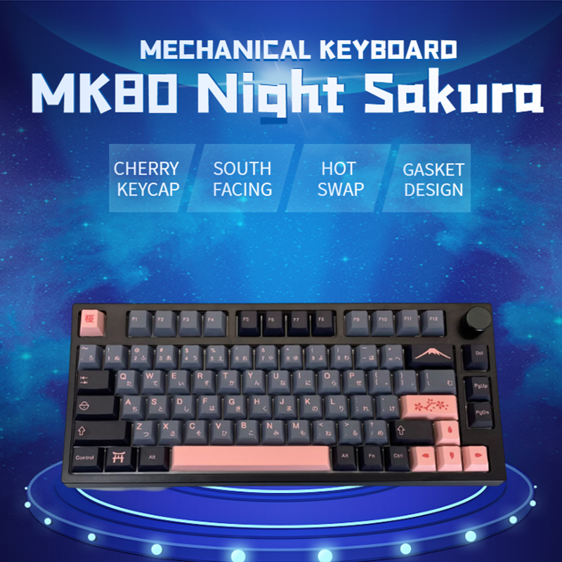 Mathewshop DUKHARO MK80 JTK Night Sakura Gasket mechanical keyboard ,hot