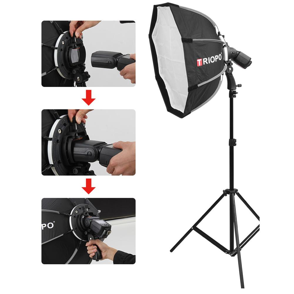 TRIOPO 90cm Foldable Octagon Softbox Bracket Mount Softbox Handle + Honeycomb Grid + 2m Light Stand for Godox Speedlite Flash
