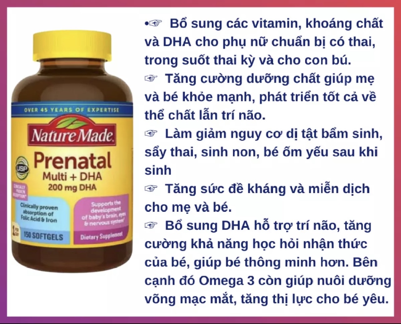 Vitamin Cho Bà Bầu NATURE MADE - Prenatal Multi +DHA