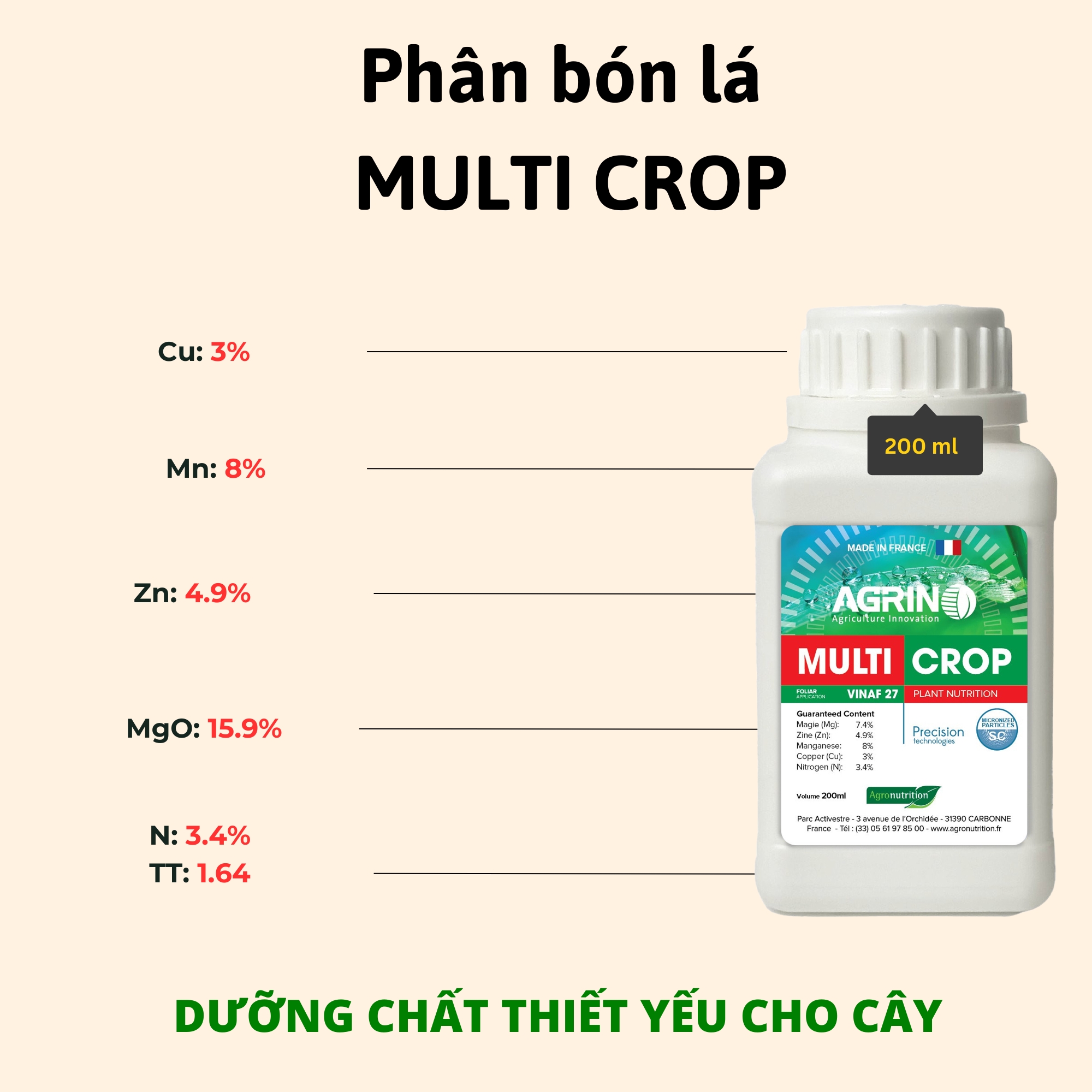 Phân bón lá Multi Crop 200ml - Dưỡng chất thiết yếu cho cây