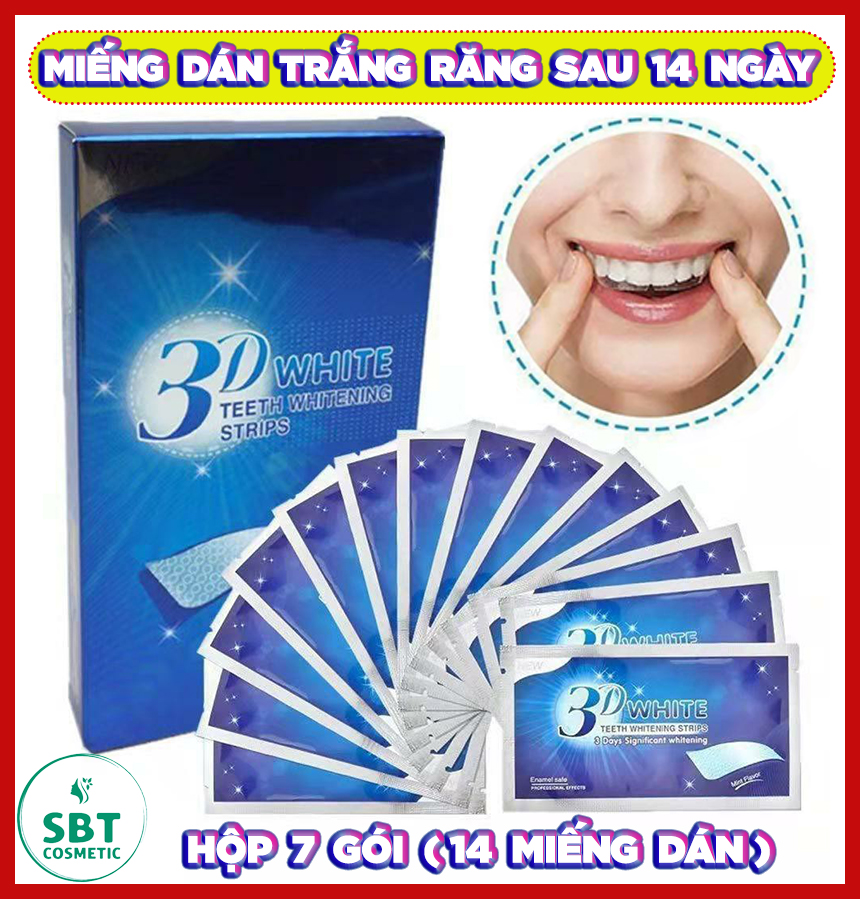 Hộp 7 Gói Gồm 14 Miếng Dán Trắng Răng 3D White Teeth Whitening Strips – Trắng Răng Sau 2 Tuần, Giải Quyết Vấn Đề Răng Ố Vàng Hiệu Quả