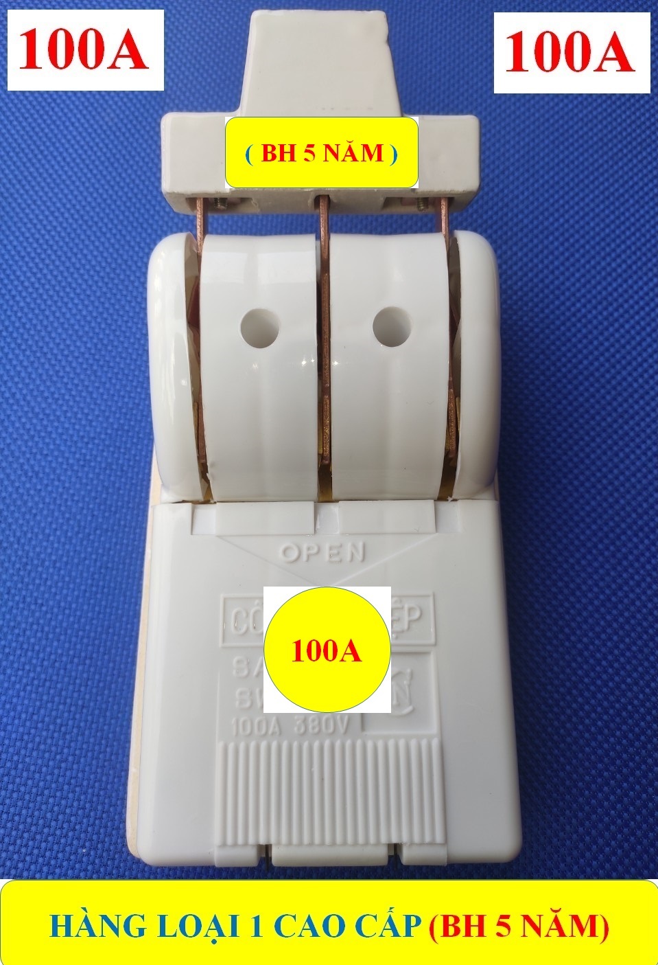 CẦU DAO SỨ 100A 3 PHA, ĐẢO 2 CHIỀU (BH 5 NĂM) VỎ ĐEN PHENOLIC CHỐNG CHÁY + Cực ĐỒNG TO đúc 100% HÀNG LOẠI 1 Cao Cấp (bộ 1 sản phẩm)