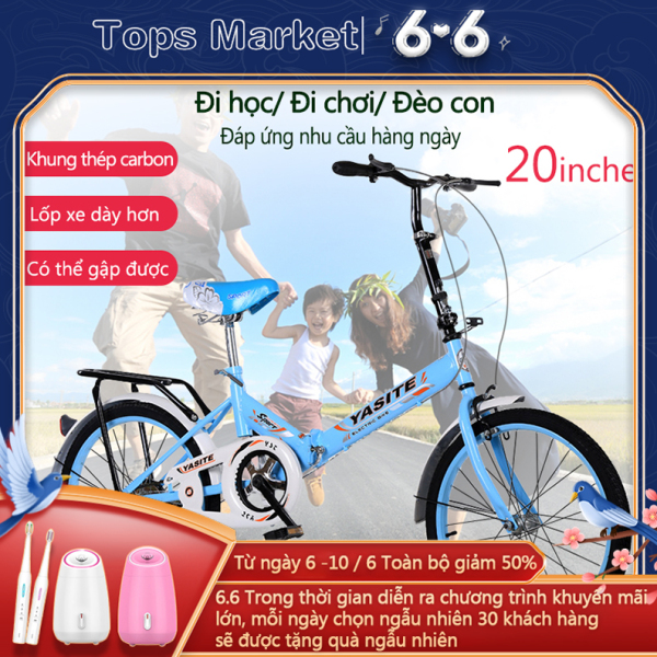 Xe đạp 20 inch có thể gấp gọn 2 màu xanh lam xanh lá xe đạp cho thanh niển, người già Tops Market