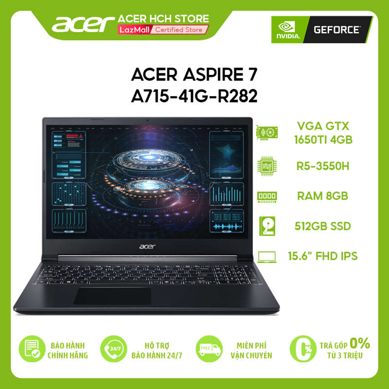 [[Voucher 500k-1000k+TRẢ GÓP 0%] Laptop Gaming Acer Aspire 7 A715-41G-R282 R5-3550H | 8GB | 512GB | VGA GTX 1650Ti 4GB | 15.6 FHD | Win 10