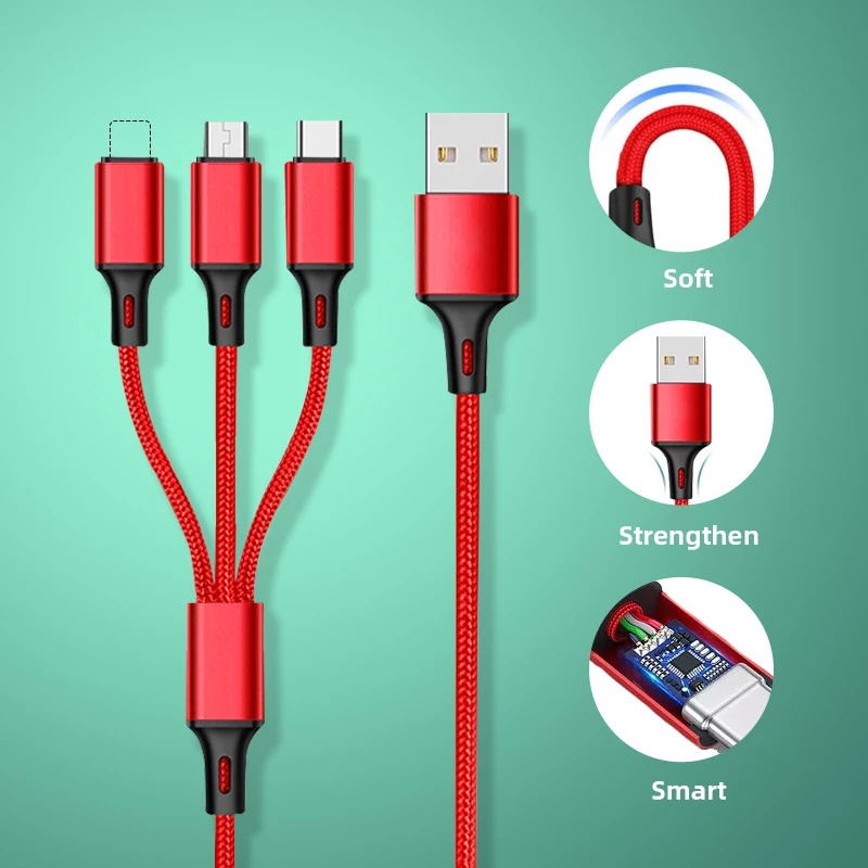Dây sạc 3 đầu - cáp sạc dây dù đa năng 3 đầu lightning – type c – micro usb cho iphone samsung android 1.2 mét