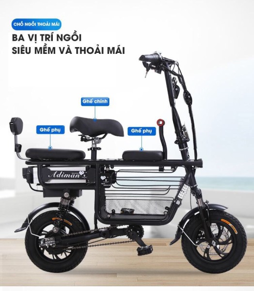 xe đạp điện cho học sinh - Xe điện có 3 ghế có giỏ Adiman giỏ to đi 100k / lần sạc xe đạp điện mini xe đạp điện mini - xe đạp điện- xe điện - xe máy điện - xe điện người lớn -  xe điện gấp gọn