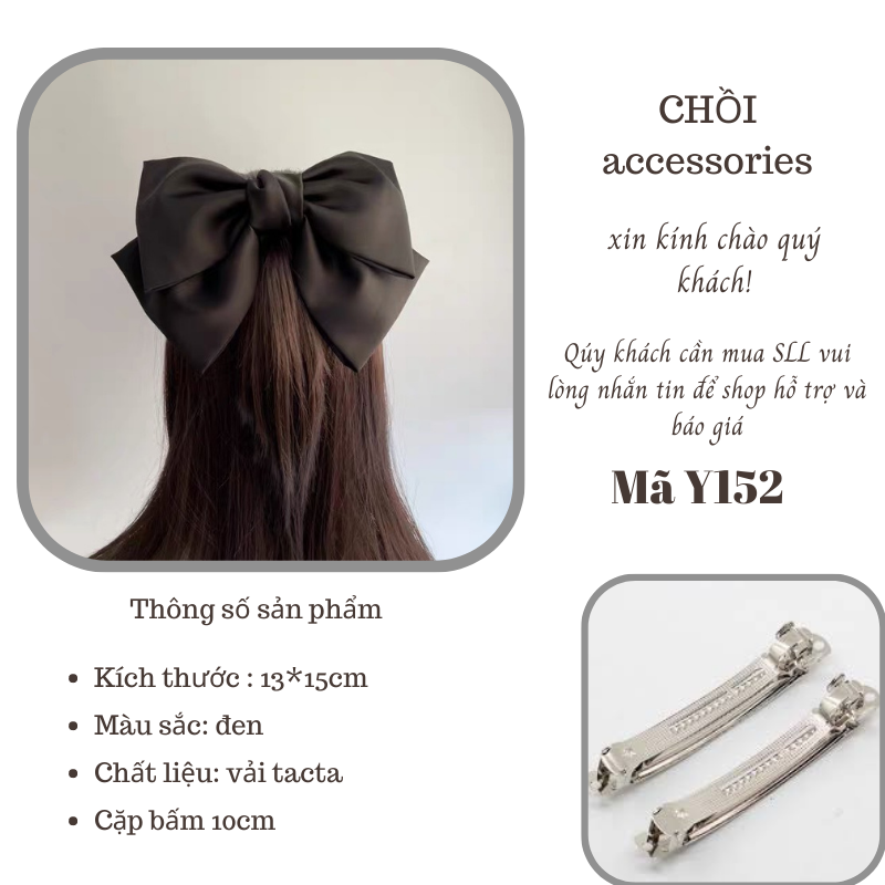 Cặp tóc nữ, cặp tóc nơ hai tầng lụa đứng dáng thời trang - Y152